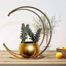 Golden Glossy Metal Planter Flower Pot With Golden Stand Metal Planter Garden Decorative Accessories Planter