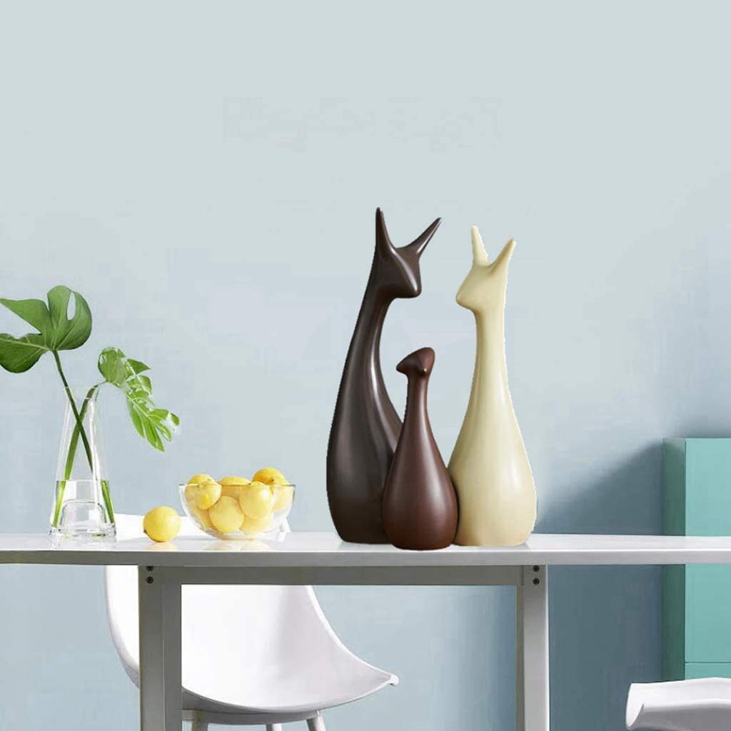 Ceramic Deer Family Showpiece Set | Matte Black, Brown & White Decorative Figurines For Home Decor