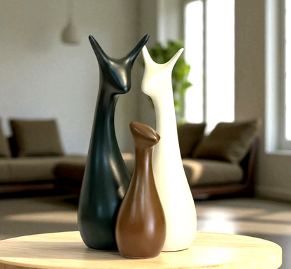 Ceramic Deer Family Showpiece Set | Matte Black, Brown & White Decorative Figurines For Home Decor