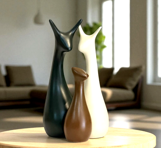 Ceramic Deer Family Showpiece Set | Matte Black, Brown & White Decorative Figurines For Home Decor